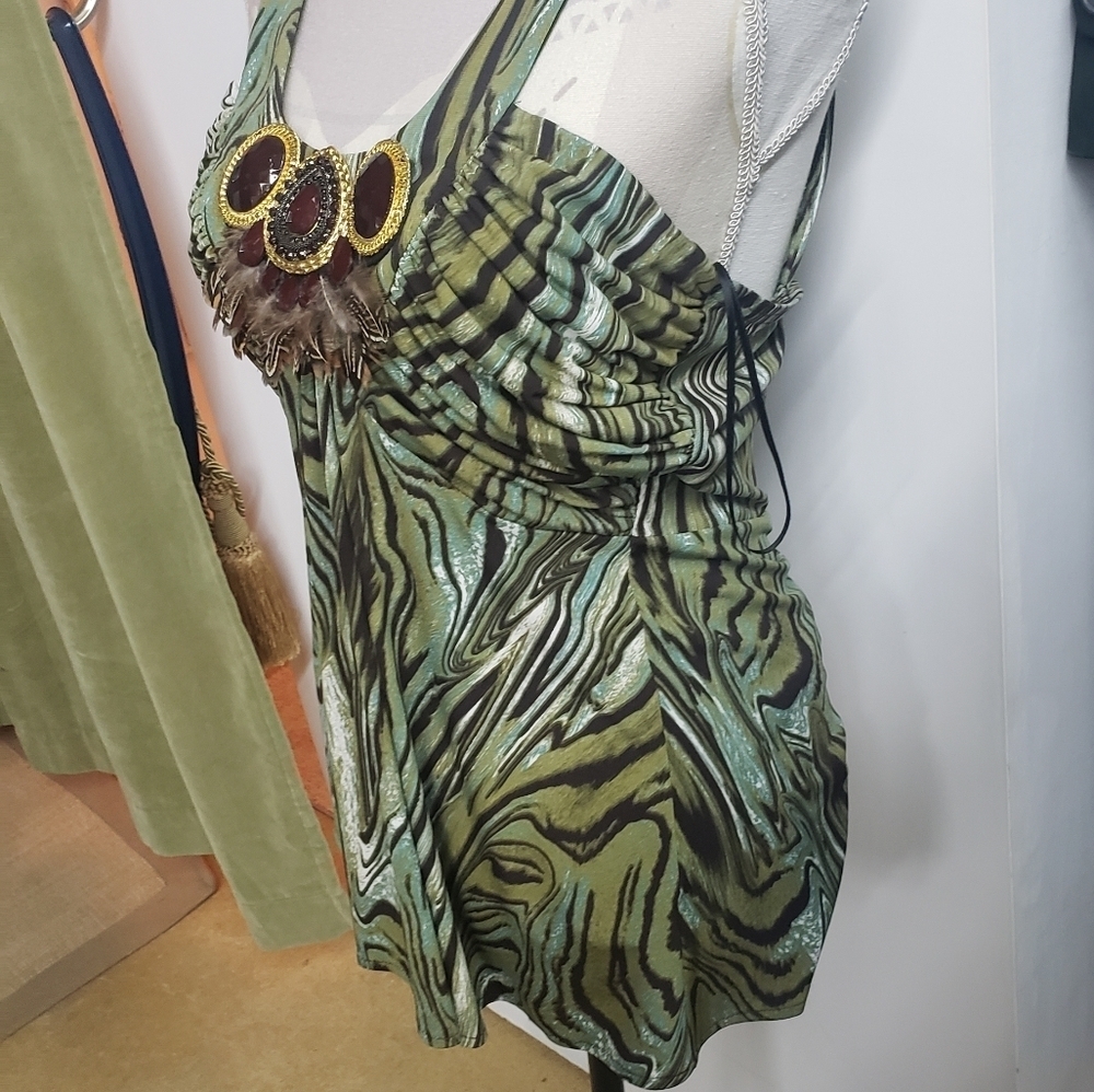 NWOT Linda Segal Print Feather Tank Top - Picture 8 of 9